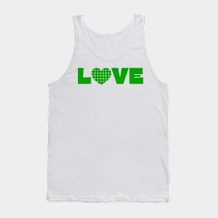 Love, Green typography with a green plaid heart Tank Top